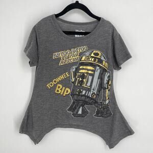 Disney Parks  R2D2 Star WarsT-Shirt Girls Sz Small Gray Gold Asymmetrical Hem